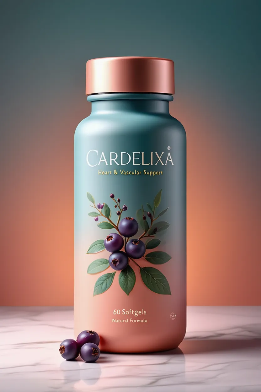Cardelixa dietary supplement packaging with natural ingredients for heart and vascular support